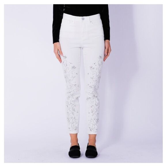 DG2 by Diane Gilman New Classic Stretch Legacy Embellished Jeans Ivory 24PW NWT - Picture 1 of 12